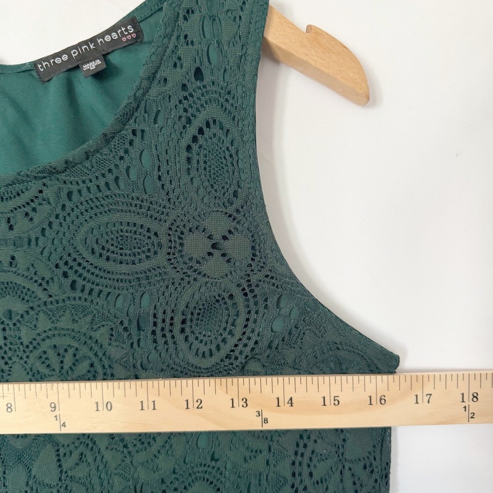 Three Pink Hearts Lace Lined Women's Medium Green Tank Boho Feminine Office - Picture 5 of 9